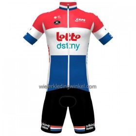 Set Fietsshirt + Korte Koersbroek 2023 Lotto Dstny Nederlands Kampioenschap Rood Blauw Wit